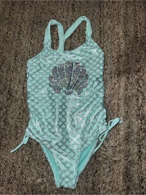 Magic Light Aqua Sequin Shell One-Piece Swimsuit